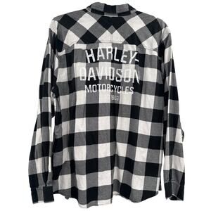 HARLEY DAVINSON motorcycles plaid white black BUTTON-UP shirt size 2XL